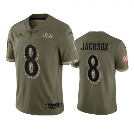 Maillot Baltimore Ravens Lamar Jackson 8 Salute To Service Olive 2022 - Homme